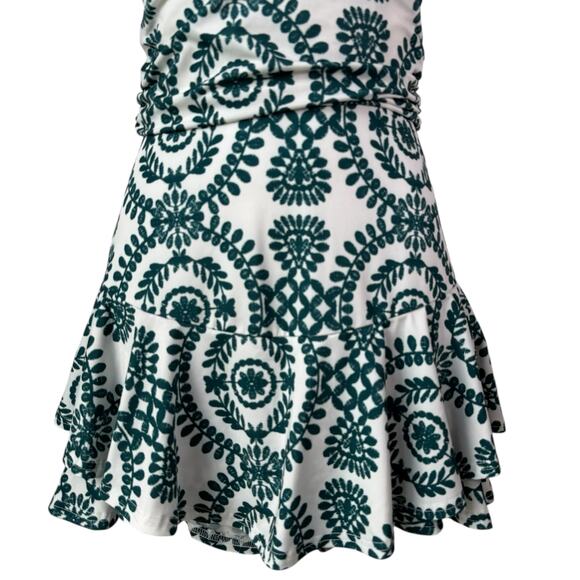 Boho Backless Halter Romper Sz Small White Green Floral Print Ruffle Resort READ - Picture 4 of 16